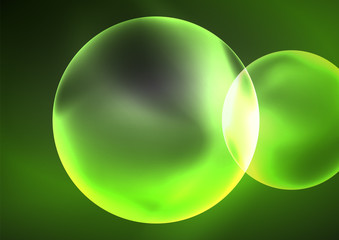 Glowing neon shiny transparent bubbles, glass circles or bio cell concept. Techno futuristic vector abstract background For Wallpaper, Banner, Background, Card, Book Illustration, landing page