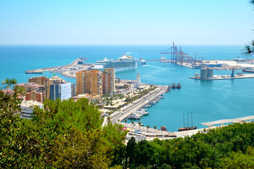Fototapeta na wymiar Panoramic view of the Malaga port, Costa del Sol, Malaga Province, Andalucia, Spain