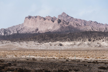 Barren mountains on rocky desert landscape