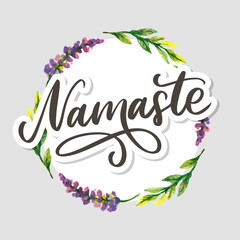 Fototapeta premium Hand drawn namaste card. Hello in hindi. Ink illustration. Hand drawn lettering background. Isolated on white background. Positive quote. Modern brush calligraphy.