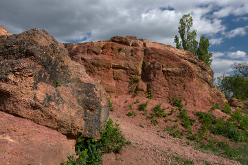 Fototapeta premium Yellow Hill - Helgoland, basal clastic sediments of the Devonian - Brno city, Czech Republic