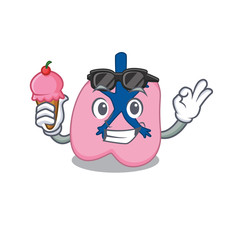 A cartoon drawing of lung holding cone ice cream