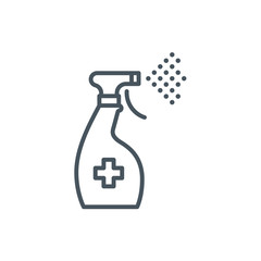 antiseptic spray bottle single line icon isolated on white. Perfect outline symbol cleaner Coronavirus Covid 19 pandemic banner. Quality design element antibacterial sanitizer with editable Stroke