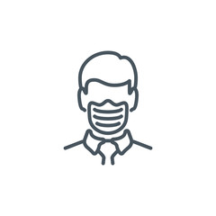 head man in medical mask single line icon isolated on white. Perfect outline symbol Coronavirus Covid 19 disease prevention pandemic banner. Quality design element quarantine with editable Stroke
