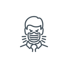 dry cough head man in medical mask single line icon isolated on white. Perfect outline symbol Coronavirus Covid 19 disease prevention pandemic banner. Quality design element with editable Stroke