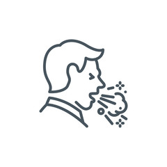 head of sick man coughing without a mask single line icon isolated on white. Perfect outline symbol Signs and symptoms Coronavirus Covid 19 pandemic banner. Quality design element with editable Stroke