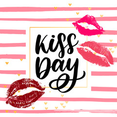 World kissing day. The inscription is written by hand with ink. Beautiful inscription for congratulations and poster.