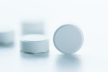 Covid-19 pill tablet. Medical concept of Virus Pandemic Protection Coronavirus