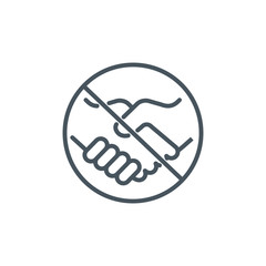 don't shake hands single line icon isolated on white. Perfect outline symbol Prevention direct contact with infection Coronavirus Covid 19 banner. warning element avoid handshake with editable Stroke
