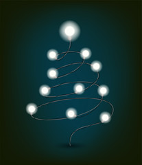 Christmas tree with lighting bulbbs Christmas Greeting card vector template