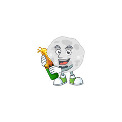 Happy face of fibrobacteres cartoon design toast with a bottle of beer