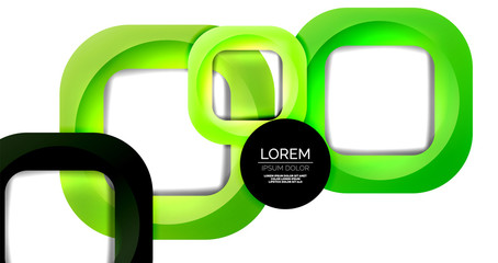 Square geometric vector abstract background, dynamic modern minimal template. Multicolored square shapes with round corners overlapping each other