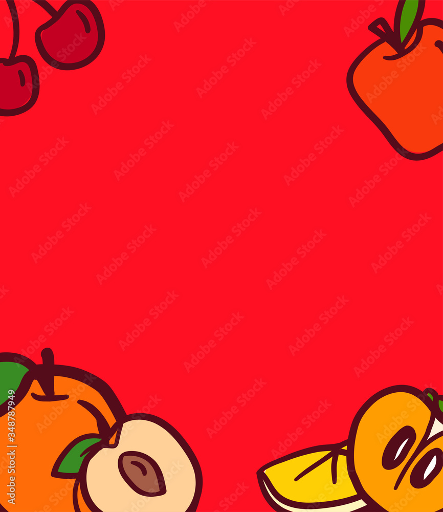 Poster summer fruits background with copy space for text. vector banner template
