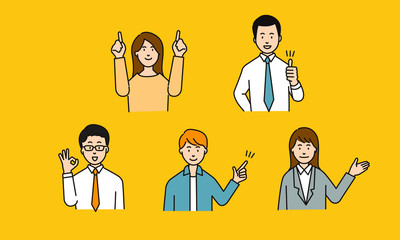 案内などのハンドサインを出す多様な人々