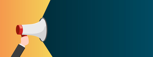 Megaphone or loudspeaker in hand flat icon. Vector illustration