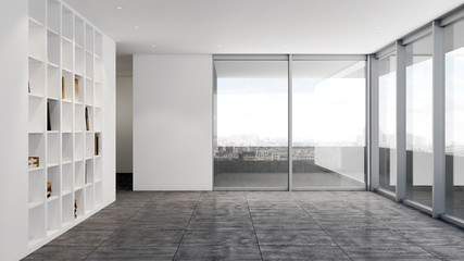 Large luxury modern minimal bright interiors room mockup illustration 3D rendering