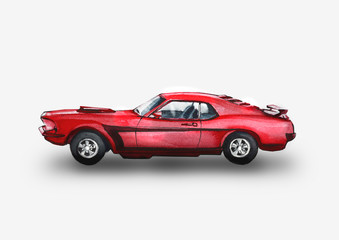 Classic Red Race car , isolated, white background