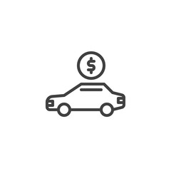 Car price line icon. linear style sign for mobile concept and web design. Car and money outline vector icon. Auto insurance symbol, logo illustration. Vector graphics