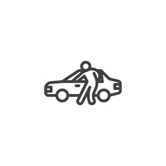 Car thief, car theft line icon. linear style sign for mobile concept and web design. Auto insurance outline vector icon. Symbol, logo illustration. Vector graphics