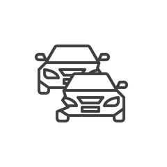 Two cars accident line icon. linear style sign for mobile concept and web design. Car crash outline vector icon. Automobile insurance symbol, logo illustration. Vector graphics