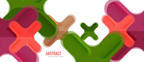 Glossy multicolored plastic style cross composition, x shape design, techno geometric modern abstract background. Trendy abstract layout template