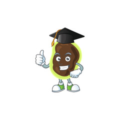 Happy face Mascot design concept of firmicutes wearing a Graduation hat
