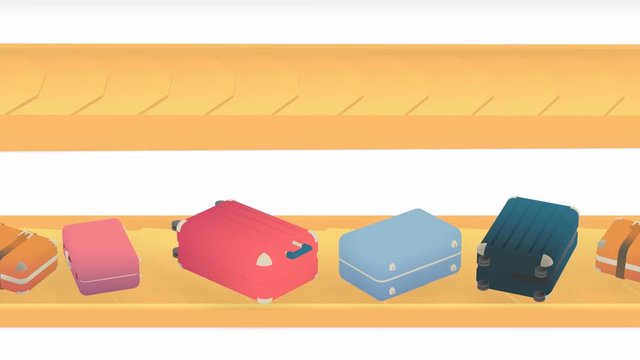 luggage travel bag belt airport colorful cartoon slide animation 3D  Isolated green alpha