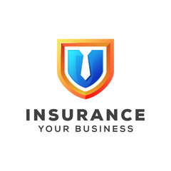 shield with tie insurance business logo design vector template