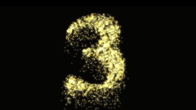 Three gold firework glow and glitter number - animation