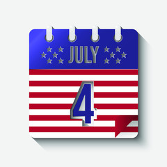 Vector illustration of a calendar showing fourth of July date.