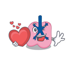 A sweet lung cartoon character style holding a big heart