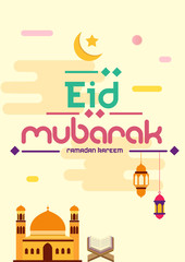 Naklejka premium Vector illustration of eid mubarak with concept of arabic religion, islamic design crescent moon Quran surah. Ramadan holiday.