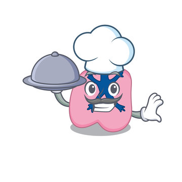 mascot design of lung chef serving food on tray