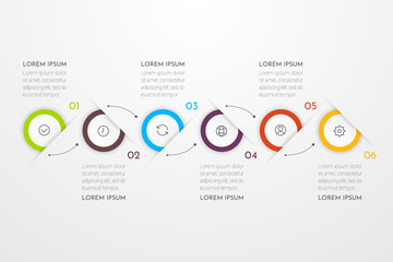 Infographic design elements for your business data with 6 circle options, parts, steps, timelines or processes. Vector illustration.