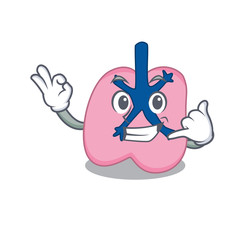 Caricature design of lung showing call me funny gesture