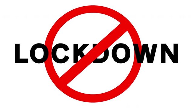 End Lockdown quarantine sign, animation loop on a white background 4K