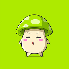 Cute green mushroom character feel joy. Vector flat carton character illustration