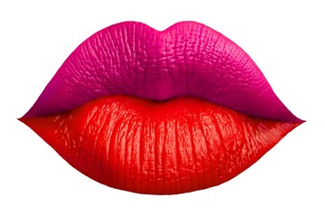Woman's lip .The lip prints of color different women on a white background,Kiss Lips, Girl Mouth. Makeup pattern with red and pink lips, fashion wallpaper.