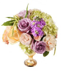 wedding bouquet in a vase with gold leaf