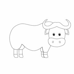 Children's coloring book Buffalo and animals of Africa. Contour illustration for children. Bull isolated on a white background. Wild animals of Africa and the jungle