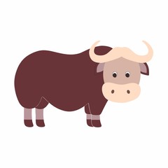 Children's illustration of a Buffalo. Flat and simple drawing for children. Bull isolated on a white background. Wild animals of Africa and the jungle. Logo, book, poster, and sticker design