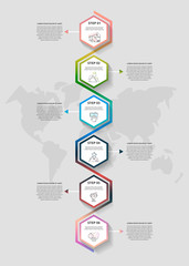 Vector business infographics. Timeline modern with six hexagons, arrows. Used for web design, marketing advertising, workflow layout, annual report, presentation