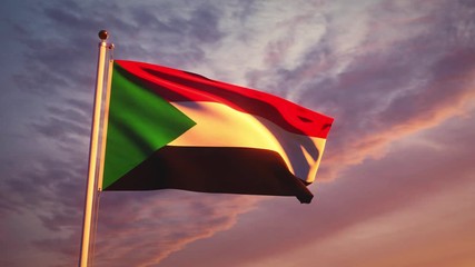 Sudan waving flag at sunset or sunrise - animation footage