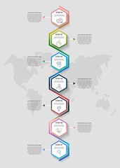Vector business infographics. Timeline modern with 7 hexagons, arrows. Used for web design, marketing advertising, workflow layout, annual report, presentation