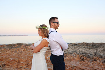 Beach wedding. A young couple at a wedding ceremony.