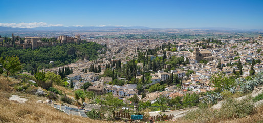 Panoramic view of Granada city with Alhambra palace from Albaicin of Granada, Spain.