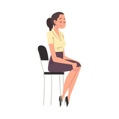 Businesswoman Sitting on Chair, Side View, Job Interview Vector Illustration