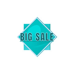 Big sale turquoise vector board sign illustration. Shopping event marketing signboard design with typography. Low price offer banner isolated object on white background. Advertising storefront sign