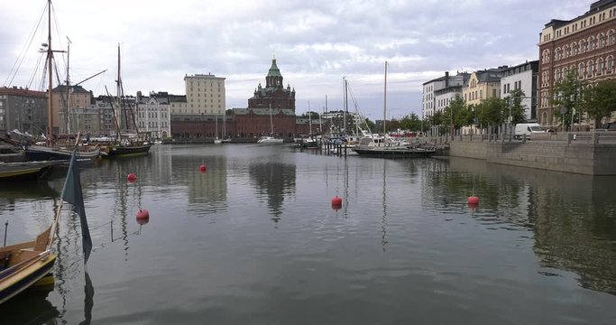 4K Helsinki Baltic Sea Finnish Bay lagoon, yachts, cruise liners view on cloudy summer day video in Finland, northern Europe