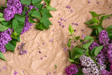 lilac flowers on craft background